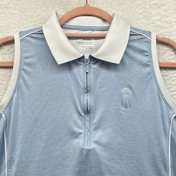 Peter Millar Polo Shirt Womens Small Blue White Sleeveless Golf UPF 50 Half Zip - Picture 5 of 12